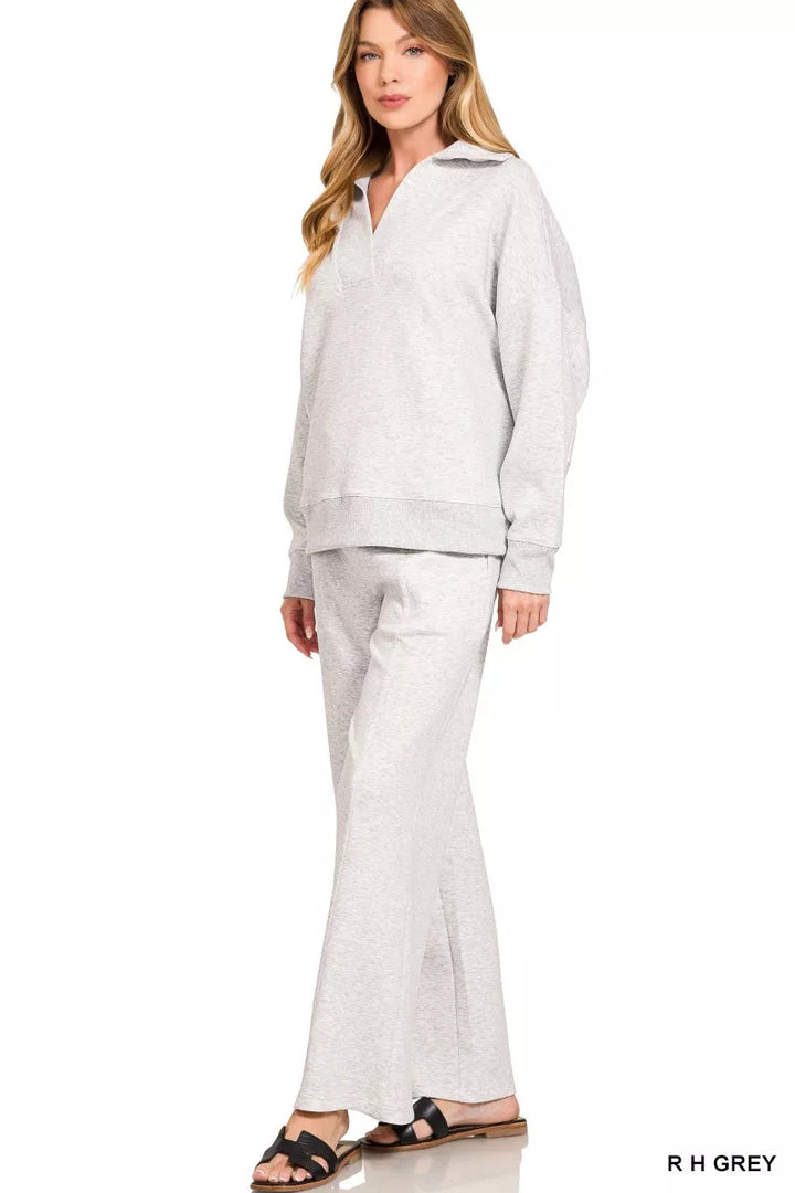 R H Grey Zenana Scuba Collared Pullover And Pants Set 3
