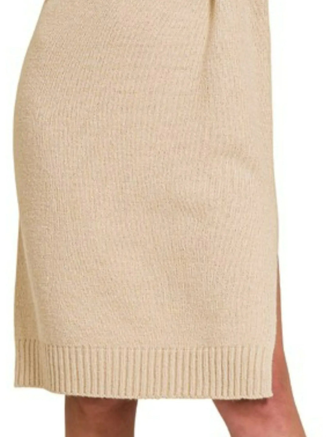 H Beige Zenana Turtle Neck Long Sleeve Midi Sweater Dress