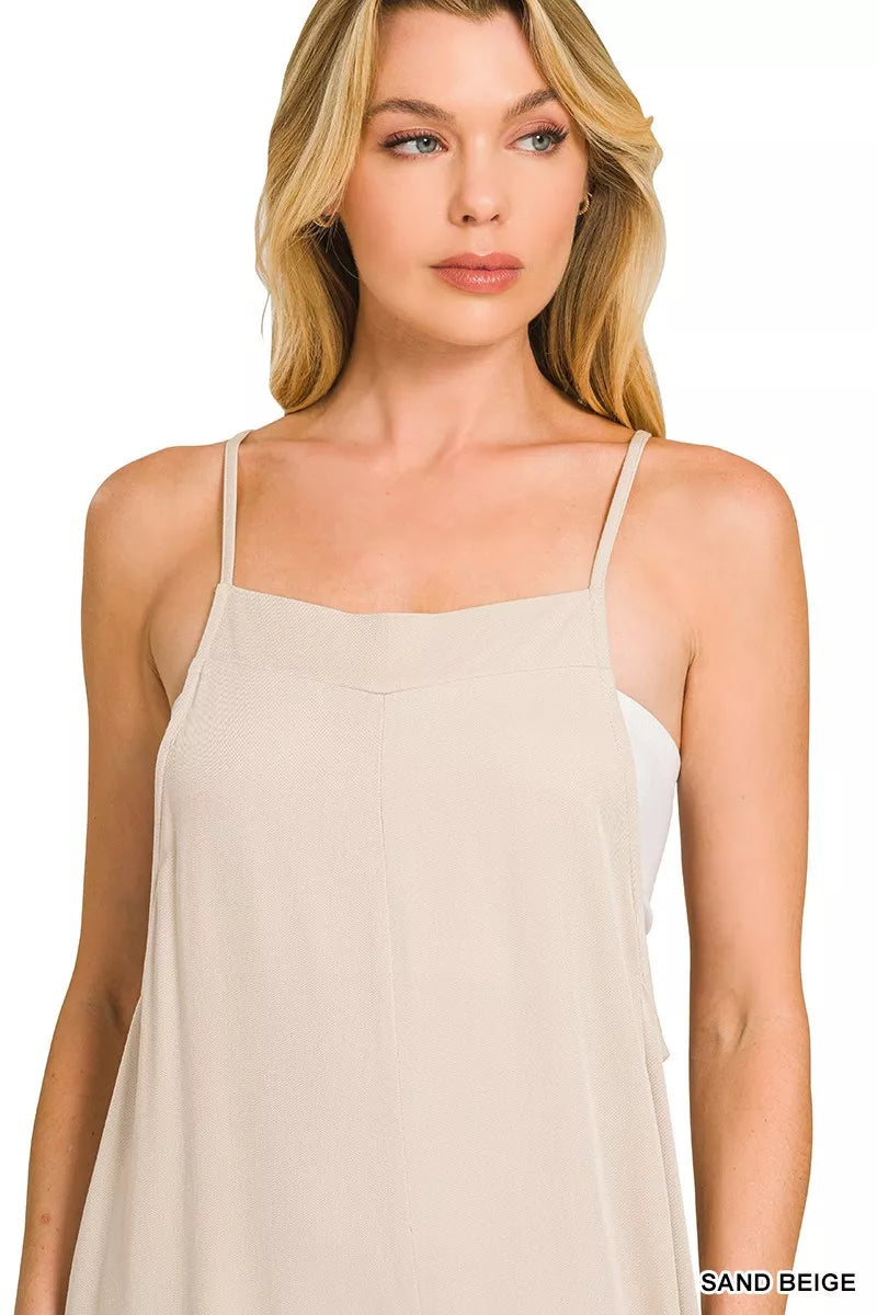 Sand Beige Zenana Rayon Woven Wide Leg Jumpsuit 2