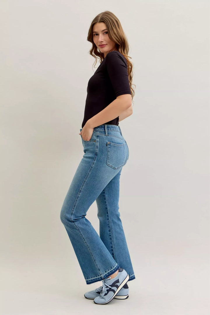 Md Judy Blue Full Size Mid Rise Slim Bootcut Tummy Control Release Hem Jeans Plus Size