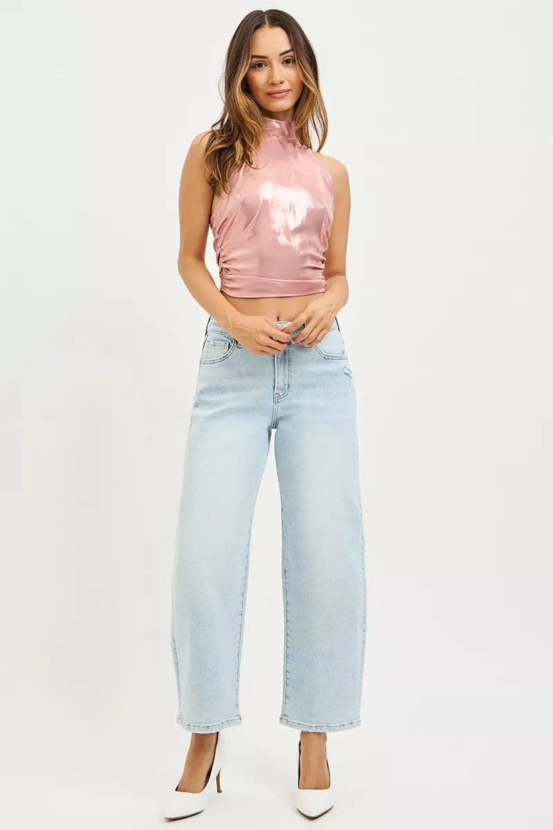 Light Risen High Rise Crop Barrel Jeans