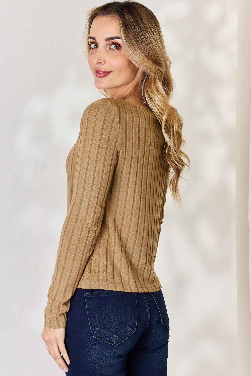 Sky Blue Basic Bae Full Size Ribbed Long Sleeve T Shirt