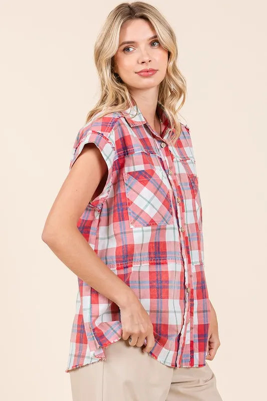 Mittoshop Mineral Wash Plaid Button Down Shirt 1