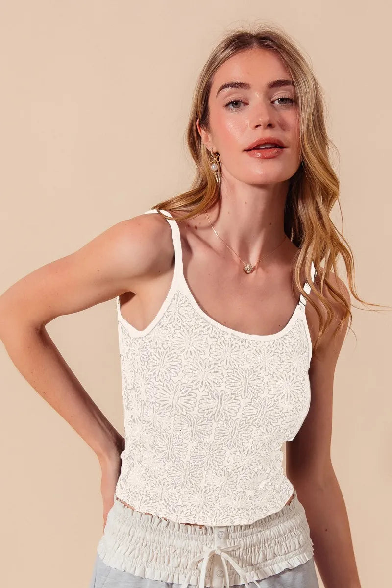 Ivory So Me Two Tone Floral Seamless Tank Top