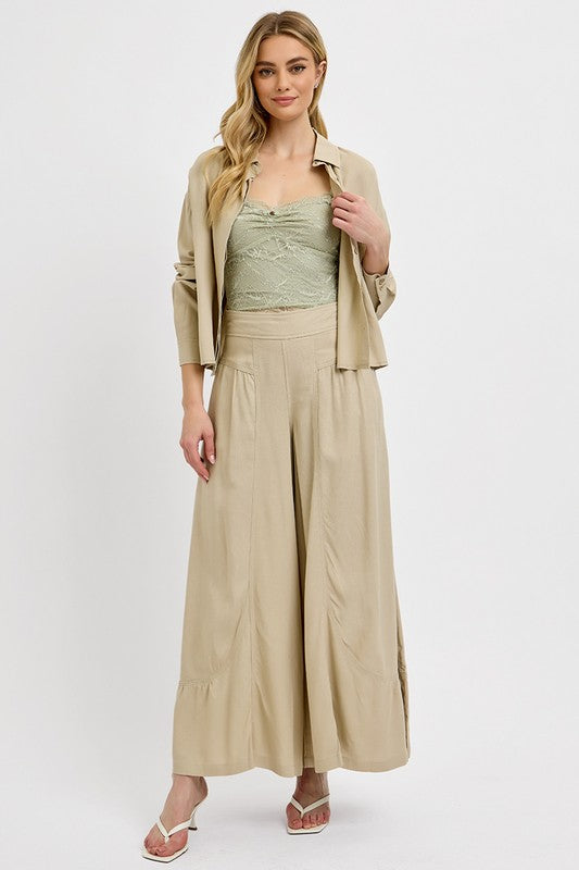 Risen Shirring Detail Wide Leg Pants 1