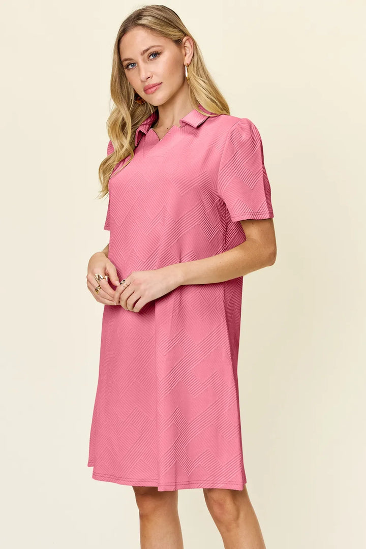Tangerine Double Take Full Size Texture Collared Neck Short Sleeve Dress