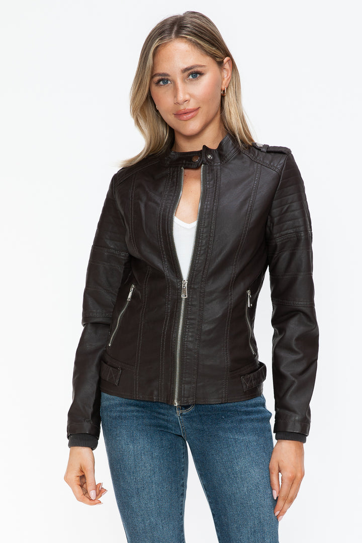 Snobbish Pu Leather Biker Jacket With Side Zip Pockets 2