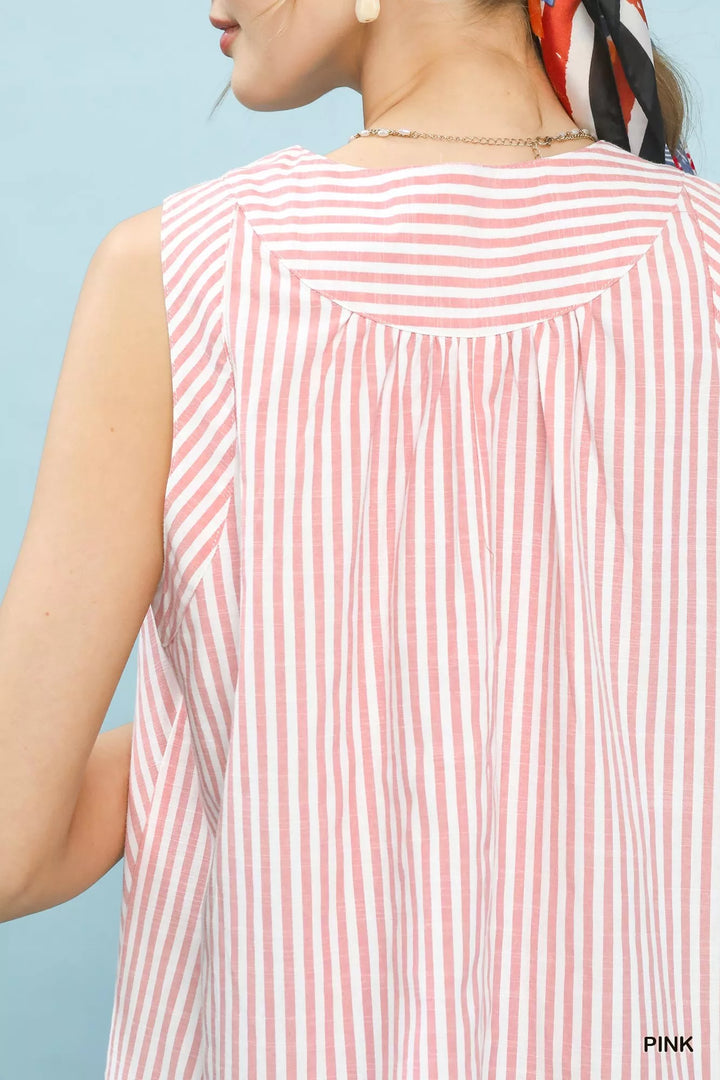 Umgee Mixed Stripe Sleeveless V Neck Top 1