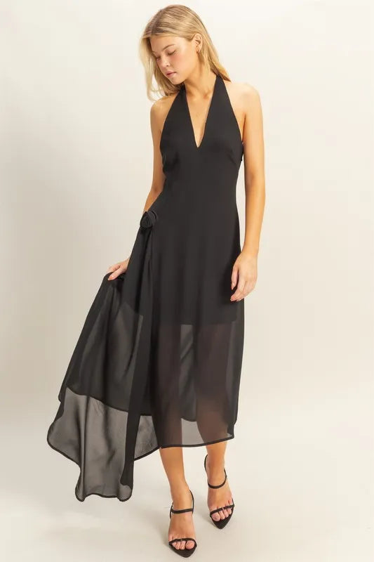 Black Hyfve Chiffon Halter Asymmetrical Hem Dress 2