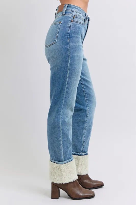 Md Judy Blue Full Size High Waist Shearling Cuff Straight Plus Size