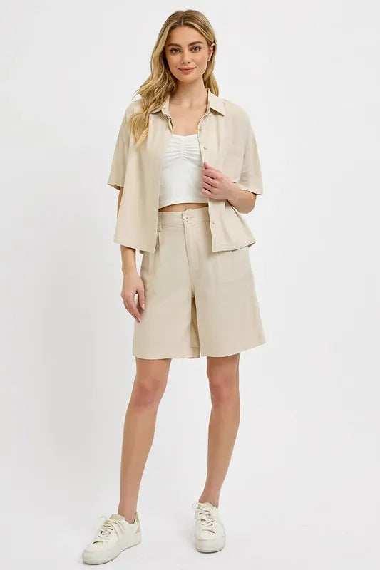 Risen High Rise Pleated Front Shorts 1
