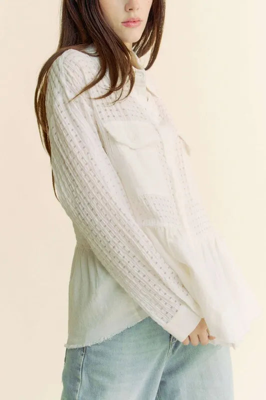 Davi Dani Garment Washed Jacquard Button Front Shirt 1