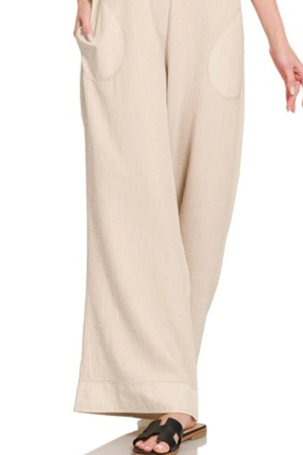 Sand Beige Zenana Double Gauze Washed Wide Leg Overalls