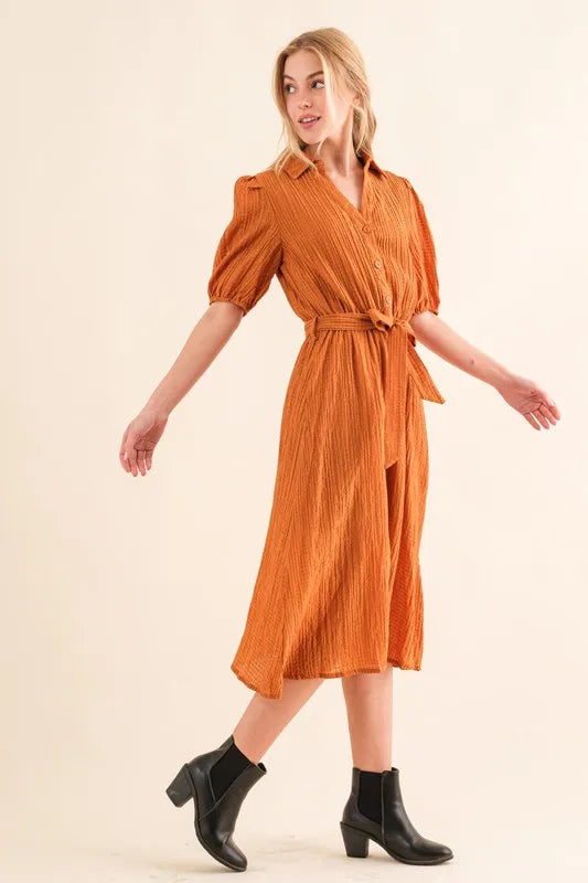 Caramel And The Why Waffle Textured Ribbon Waist Midi Dress 1
