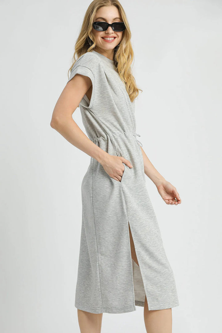 Light Gray Umgee Side Slit Short Sleeve Midi Tee Dress
