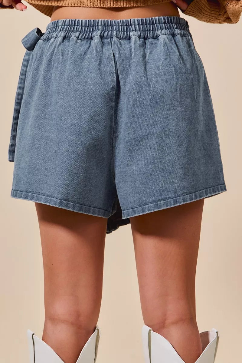 Blue So Me Wrap Braided Trimmed Denim Skort