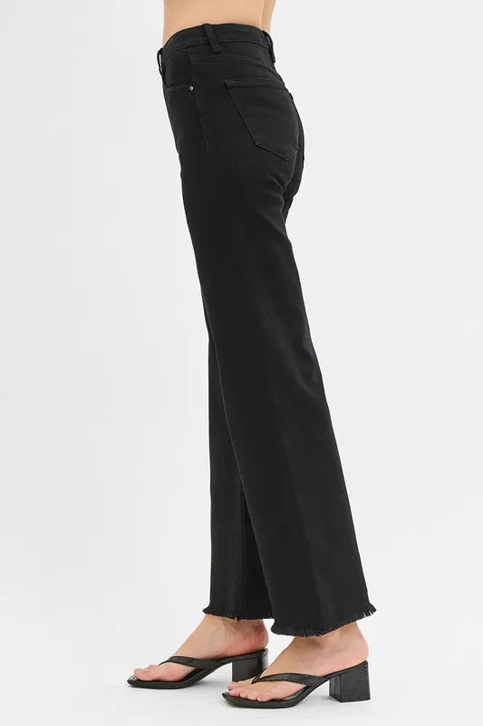 Black Risen Full Size Tummy Control High Rise Wide Jeans Plus Size
