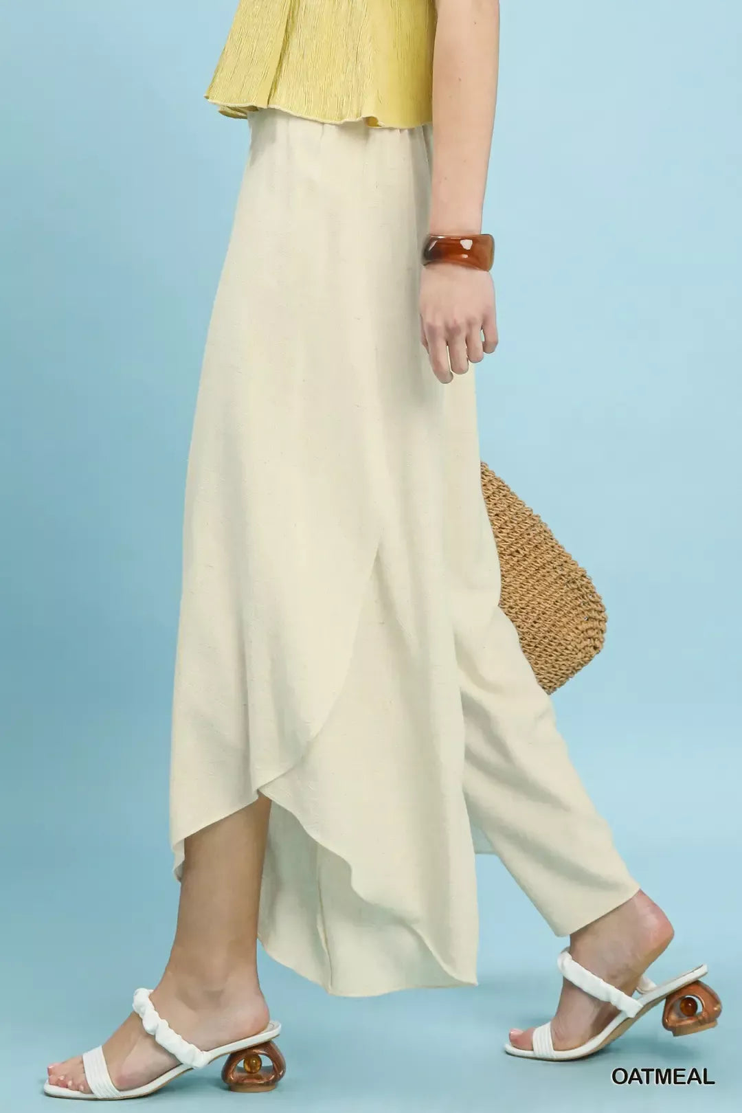 Oatmeal Umgee Flowy Asymmetrical Hem Wide Leg Pants 1