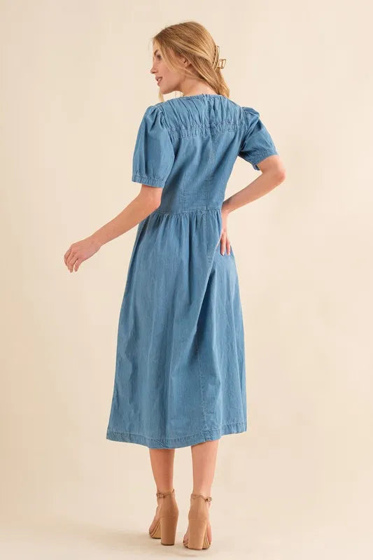 Denim Blue And The Why Washed Chambray Midi Dress