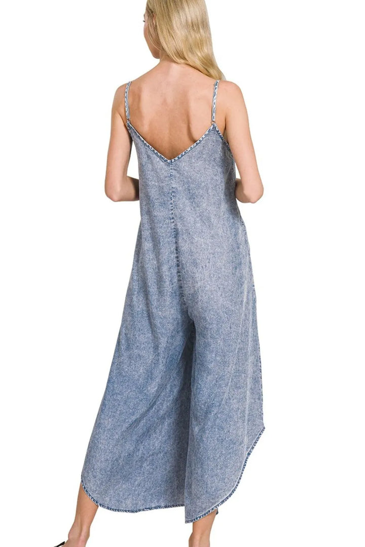 M Indigo Zenana Lyocell Acid Washed Jumpsuit