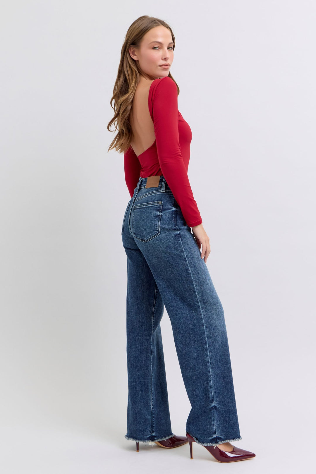 Dark Judy Blue Full Size Raw Hem Mid Rise Jeans