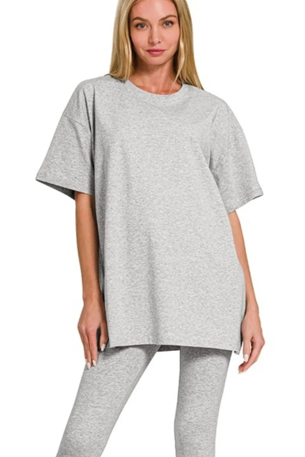 H Grey Zenana Cotton Round Neck Top Legging Set 5