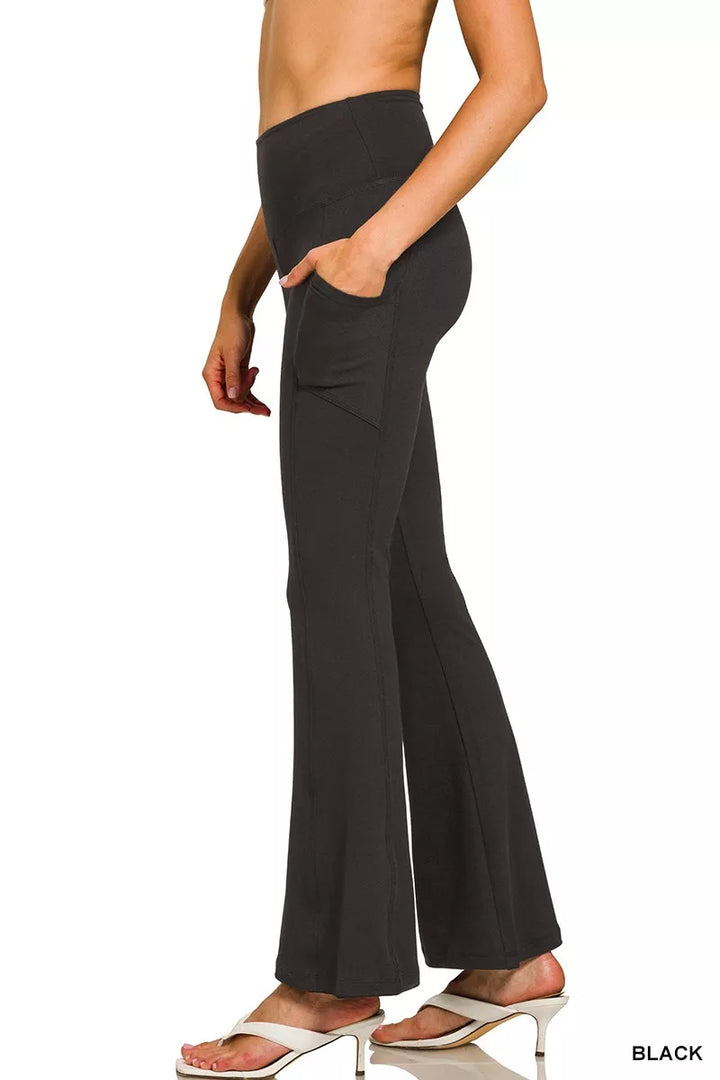 Black Zenana Brushed Dty Microfiber Flare Pants