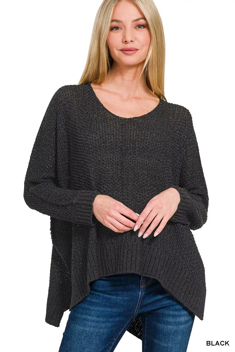 Black Zenana Dolman Sleeve V Neck Sweater 1