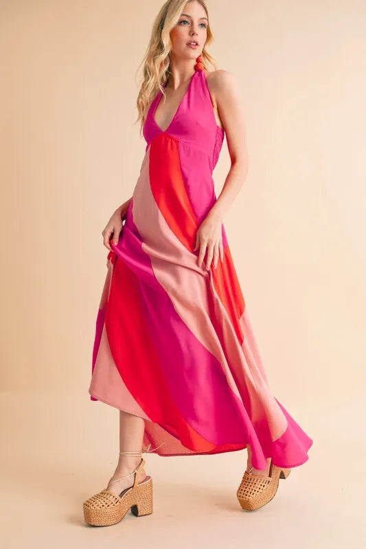 Aemi Co Color Block Sleeveless Maxi Dress