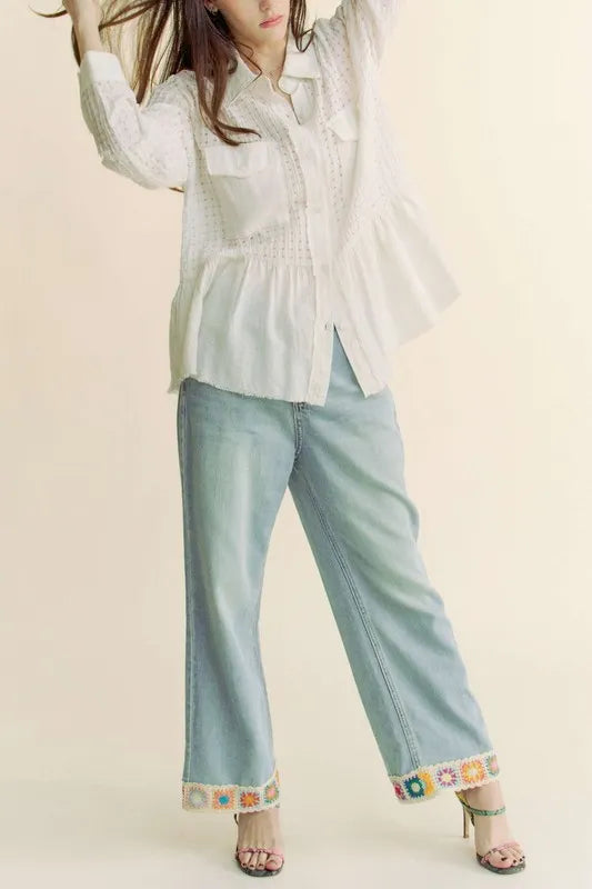 Davi Dani Garment Washed Jacquard Button Front Shirt 1