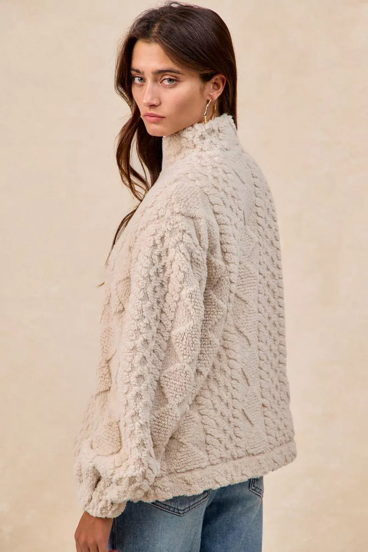 Bibi Patterned Soft Fleece Half Zip Up Top