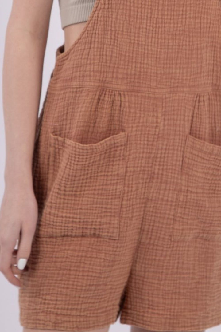 Mocha Very J Sleeveless Double Gauze Overalls With Pockets