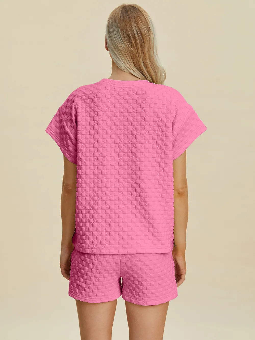 Black Double Take Full Size Texture T Shirt And Shorts Set