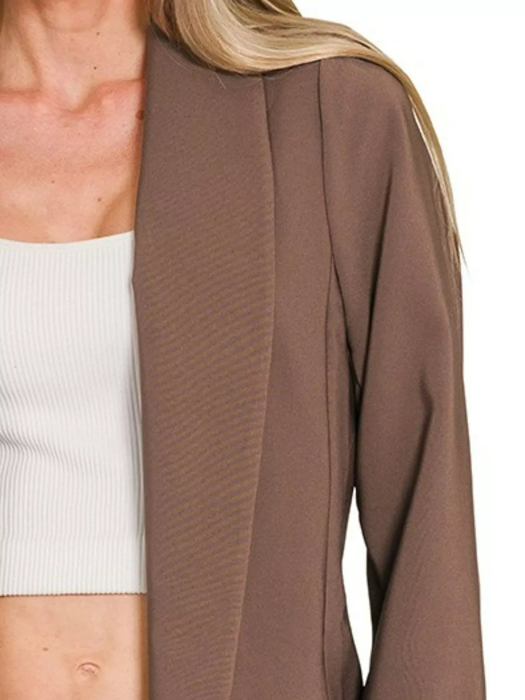 Brown Zenana Woven Long Sleeve Blazer With Lining 6