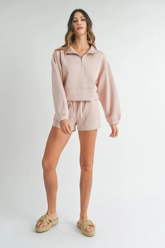 Mable Half Zip Sweatshirt And Shorts Set