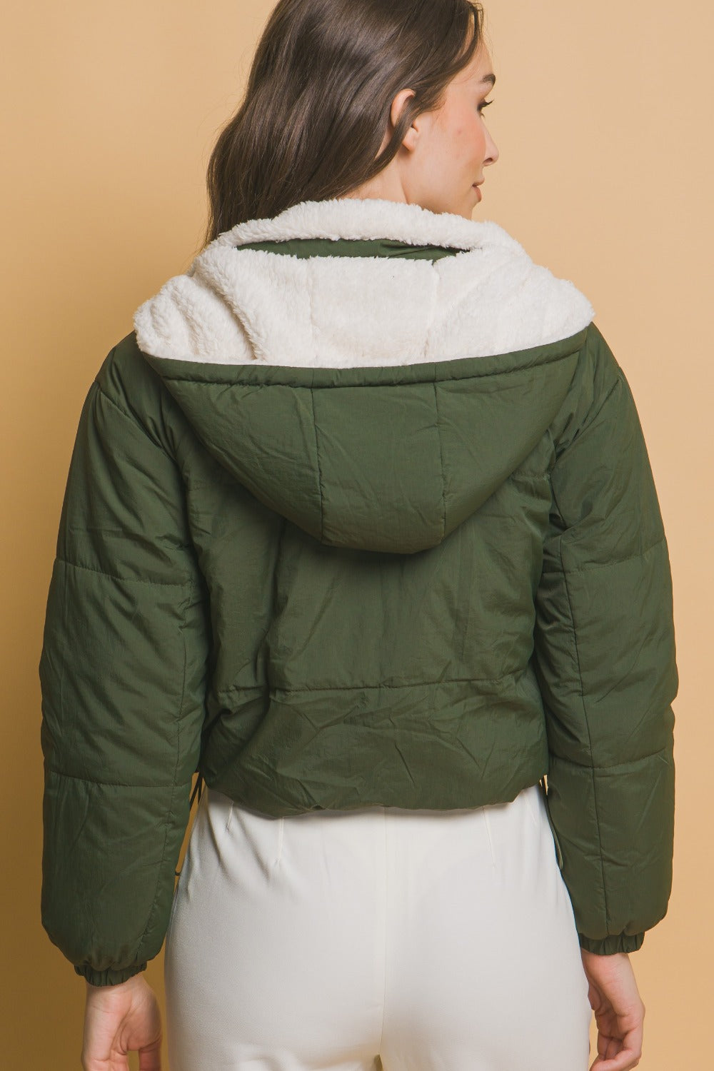 Hunter Love Tree Zip Up Cropped Hooded Sherpa Reversible Jacket 1