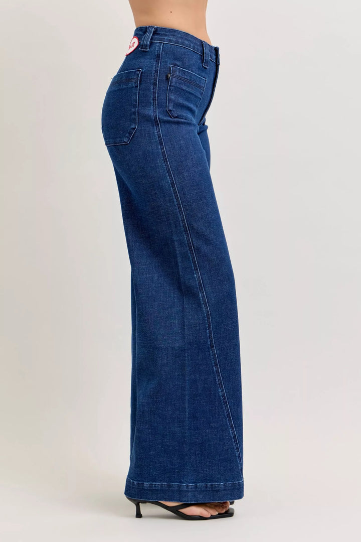 Dk Judy Blue High Waisted Retro Wide Jeans With Patch Pkts Twisted Seams