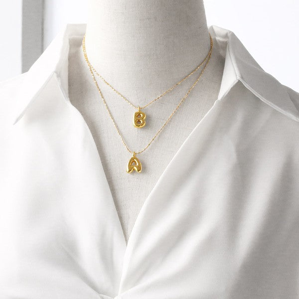 J Water Drop Bubble Letter Initial Letter Necklace