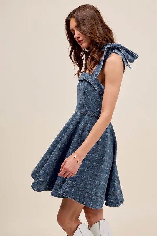 Denim So Me A Line Fit And Flare Diamond Bow Ribbon Denim Dres