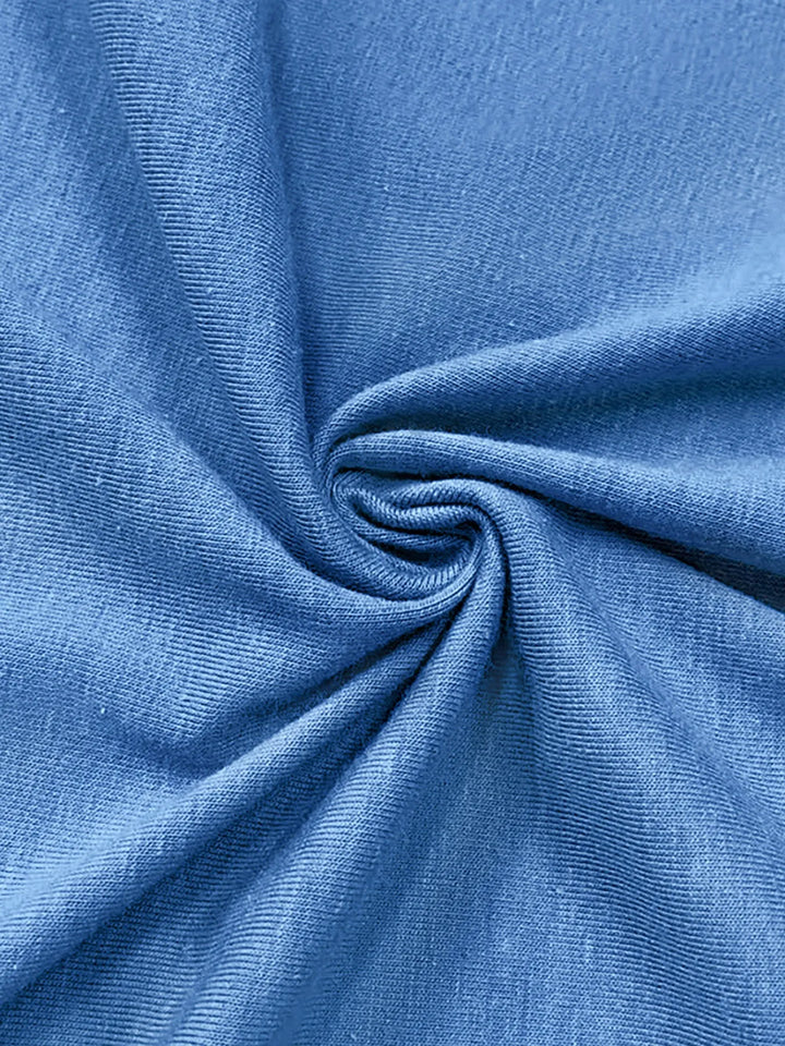 Sky Blue Drawstring Waist Short Sleeve Jumpsuit