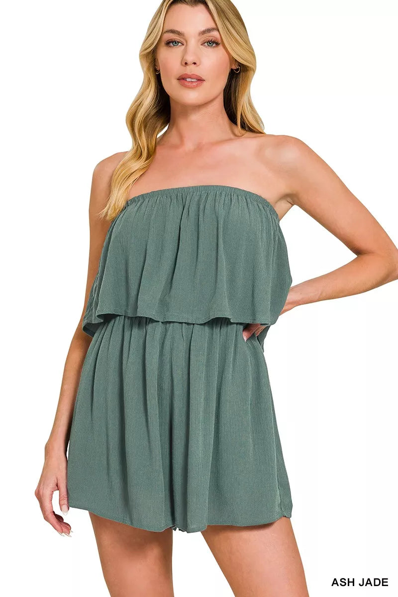 Ash Jade Zenana Woven Crinkle Strapless Rompers 1