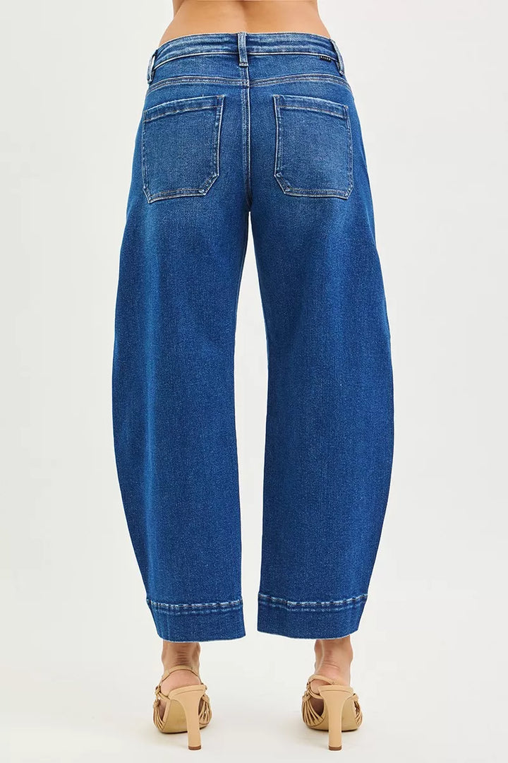 Dark Risen Mid Rise Crop Barrel Jeans