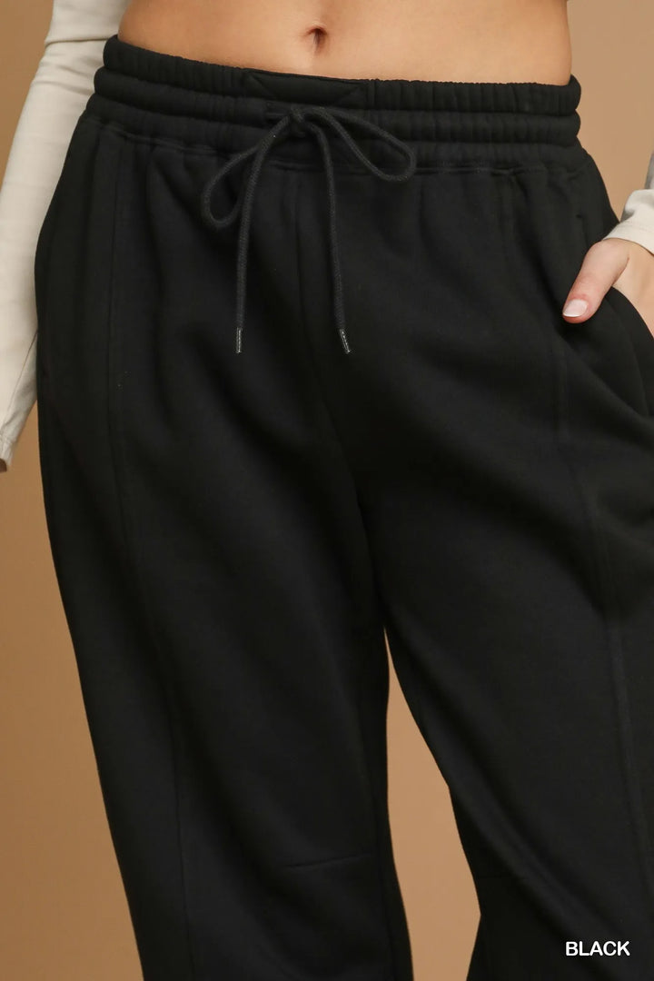 Black Umgee Fleece Jogger Pants With Drawstring