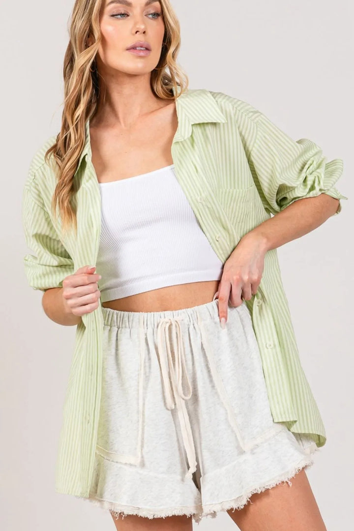 Sage Fig Striped Button Up Long Sleeve Shirt 1