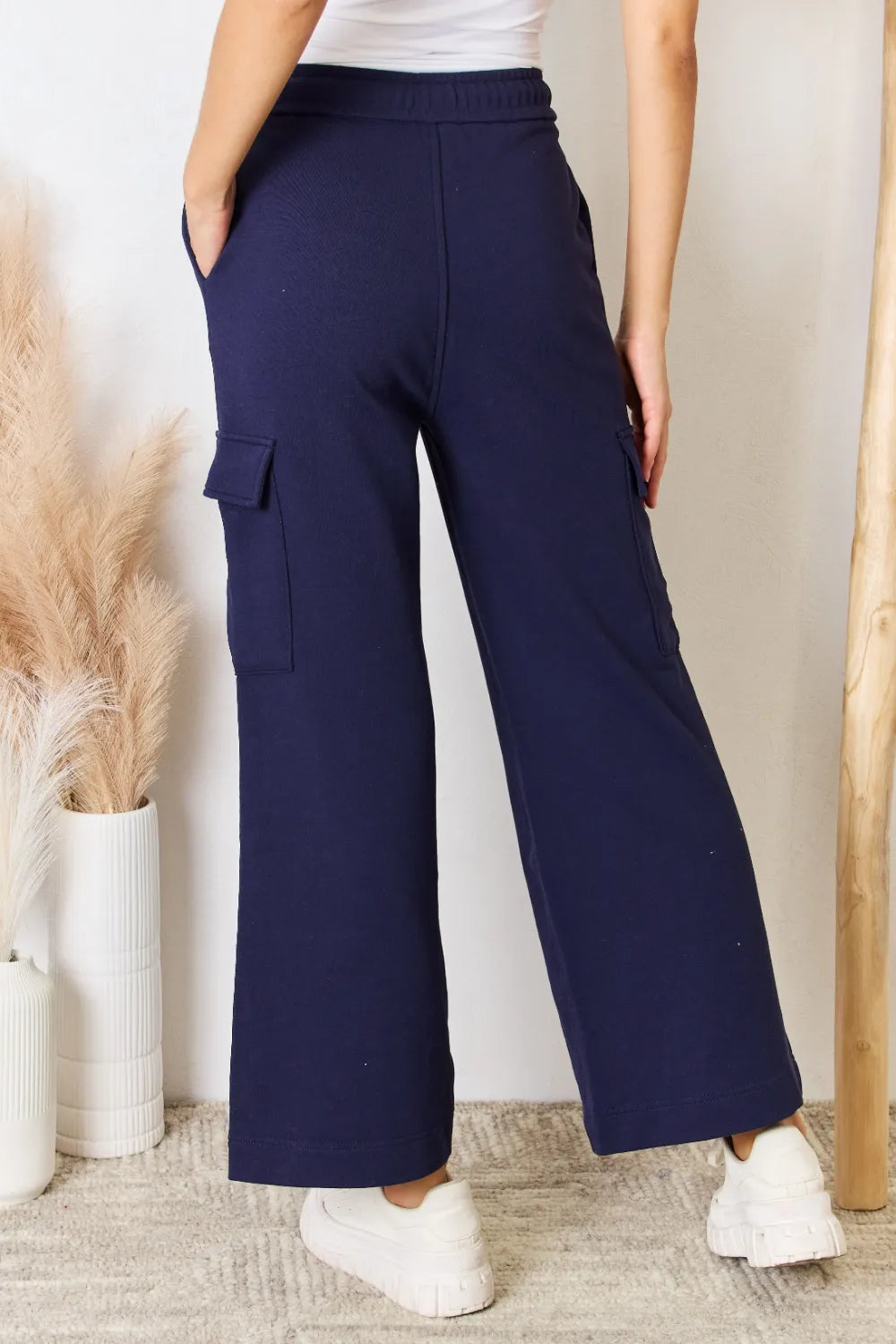 Dark Blue Risen Drawstring Relaxed Cargo Wide Leg Pants