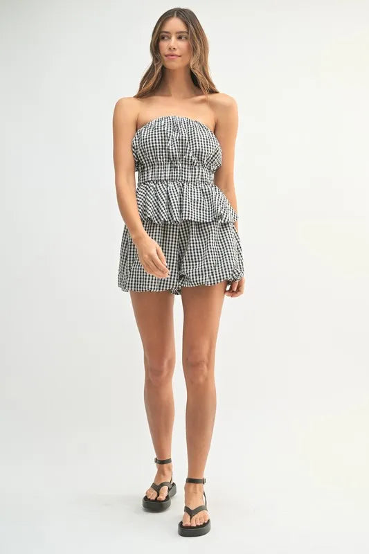 Mable Gingham Tube Top And Shorts Set