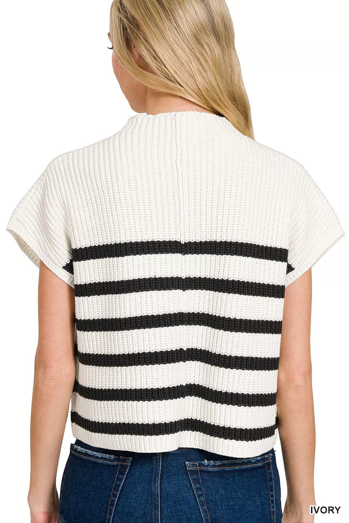 Ivory Zenana Short Sleeve Stripe Sweater
