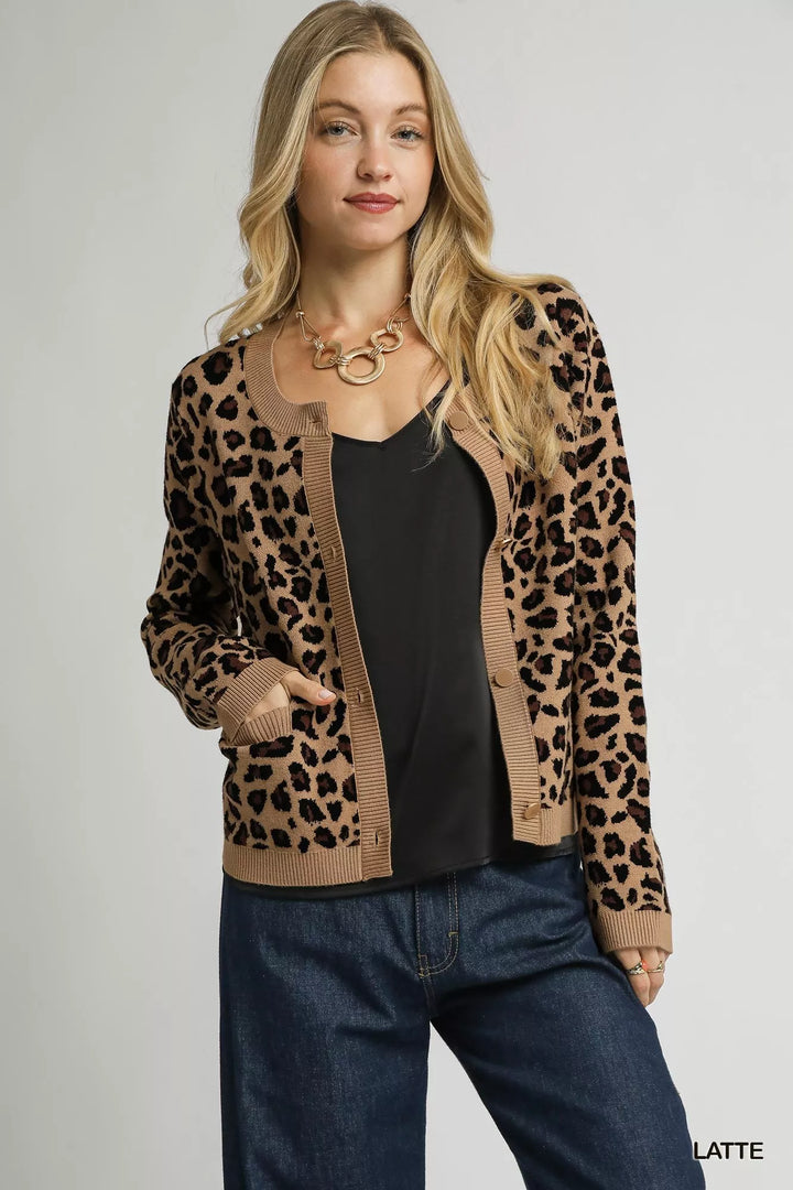 Latte Umgee Leopard Print Button Down Cardigan
