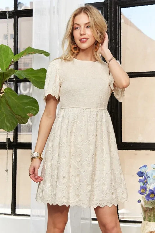 Adora Rround Neck Crinkle Babydoll Dress