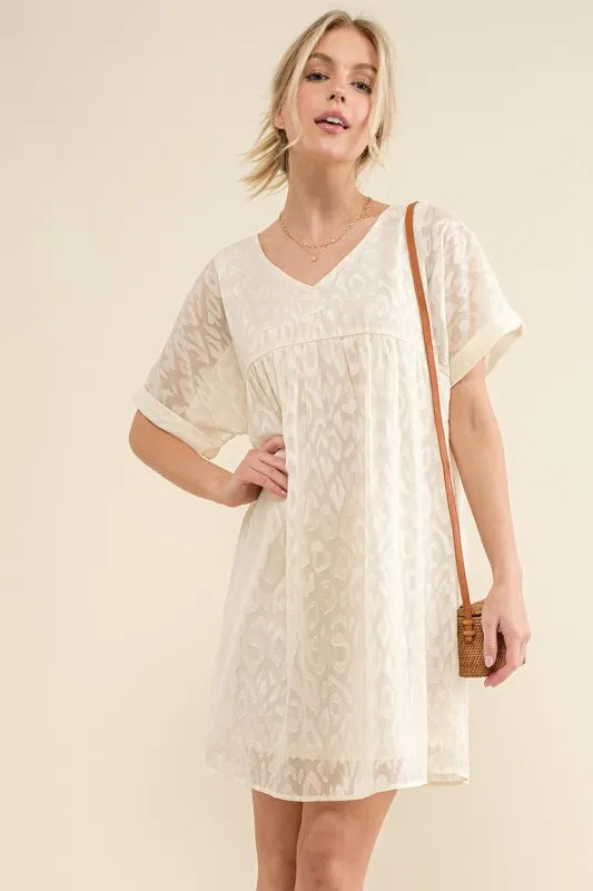 And The Why Woven Leopard Baby Doll Roll Sleeve Casual Dress 1
